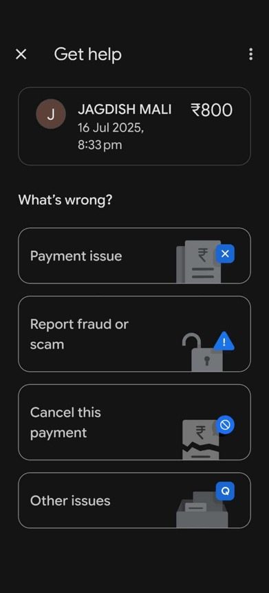 Raise issue option inside a UPI app for a failed payment