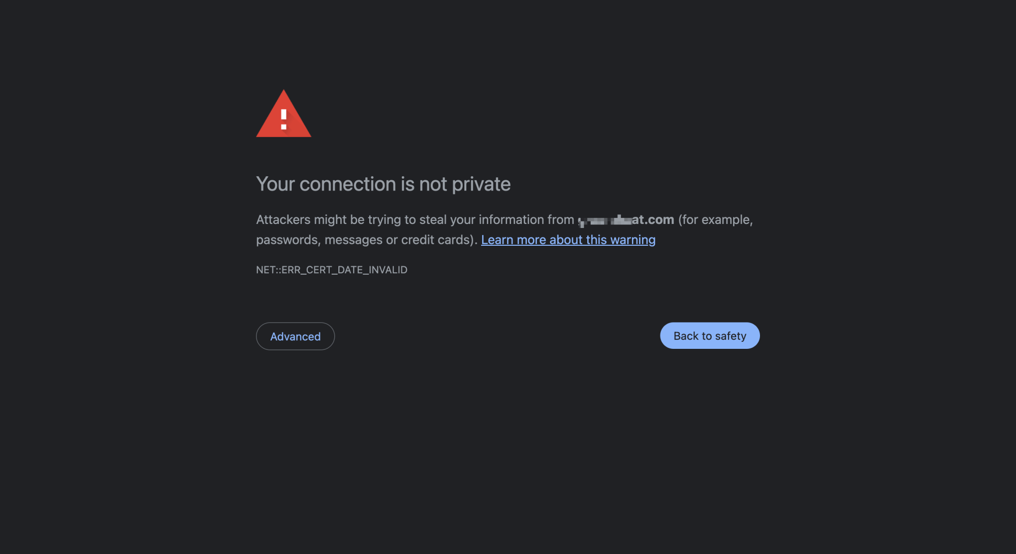 Browser certificate warning caused by a wrong device clock
